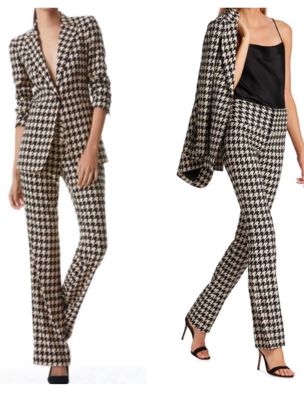 Alice + Olivia Black and Beige Houndstooth 3 Piece Suit